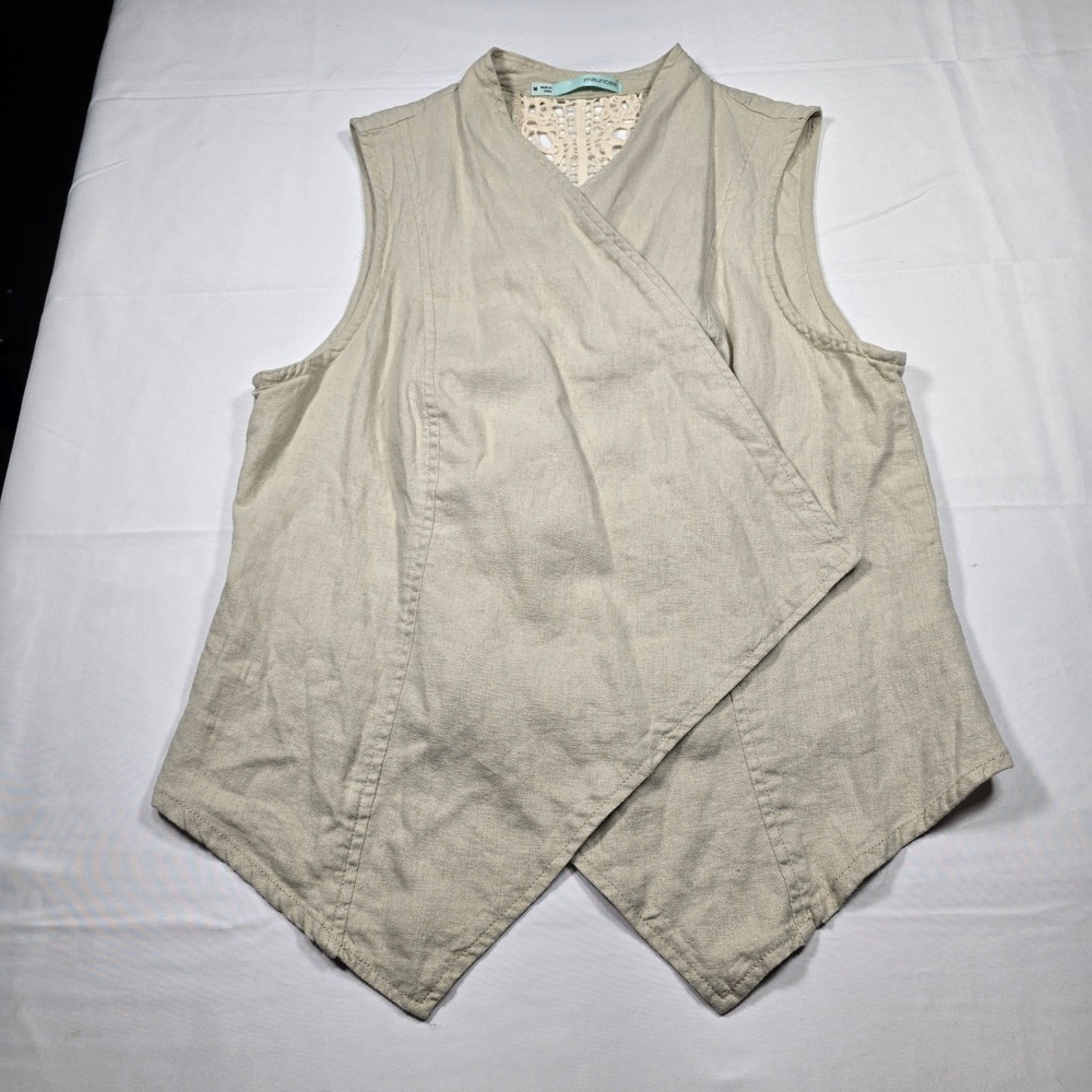 Cottagecore Maurices Womens Linen Blend Crochet Lace Vest Beige Medium